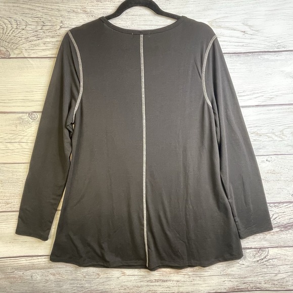 One World Top Size L  Black Goth Floral Rhinestone Studded Skull Whimsical - Picture 2 of 12